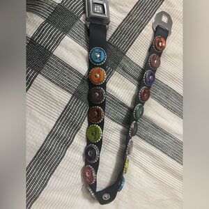 Recycled Black Belt with Colorful Bottle Cap Accents